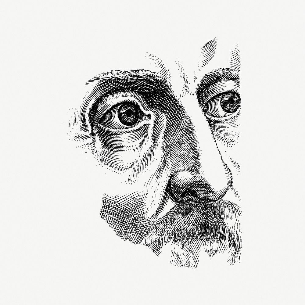 Human face monochrome vintage illustration