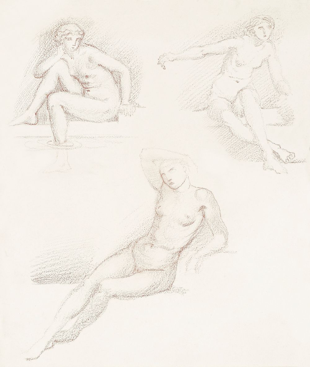 Female Nude: Three Studies of a Seated Girl by Edward Burne-Jones. Original from The Birmingham Museum. Digitally enhanced…