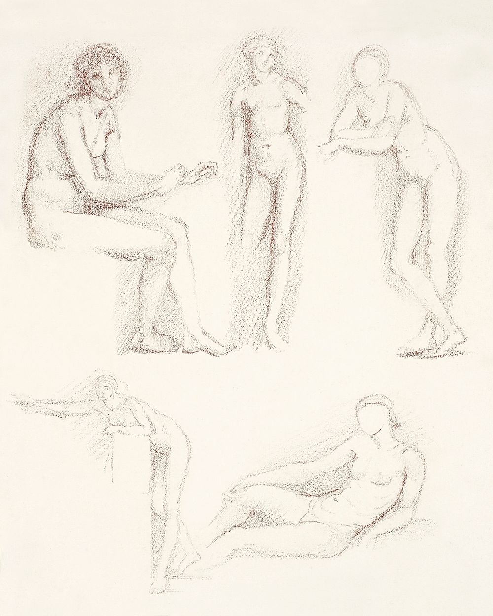 Female Nude: Five Studies by Edward Burne-Jones. Original from The Birmingham Museum. Digitally enhanced by rawpixel.