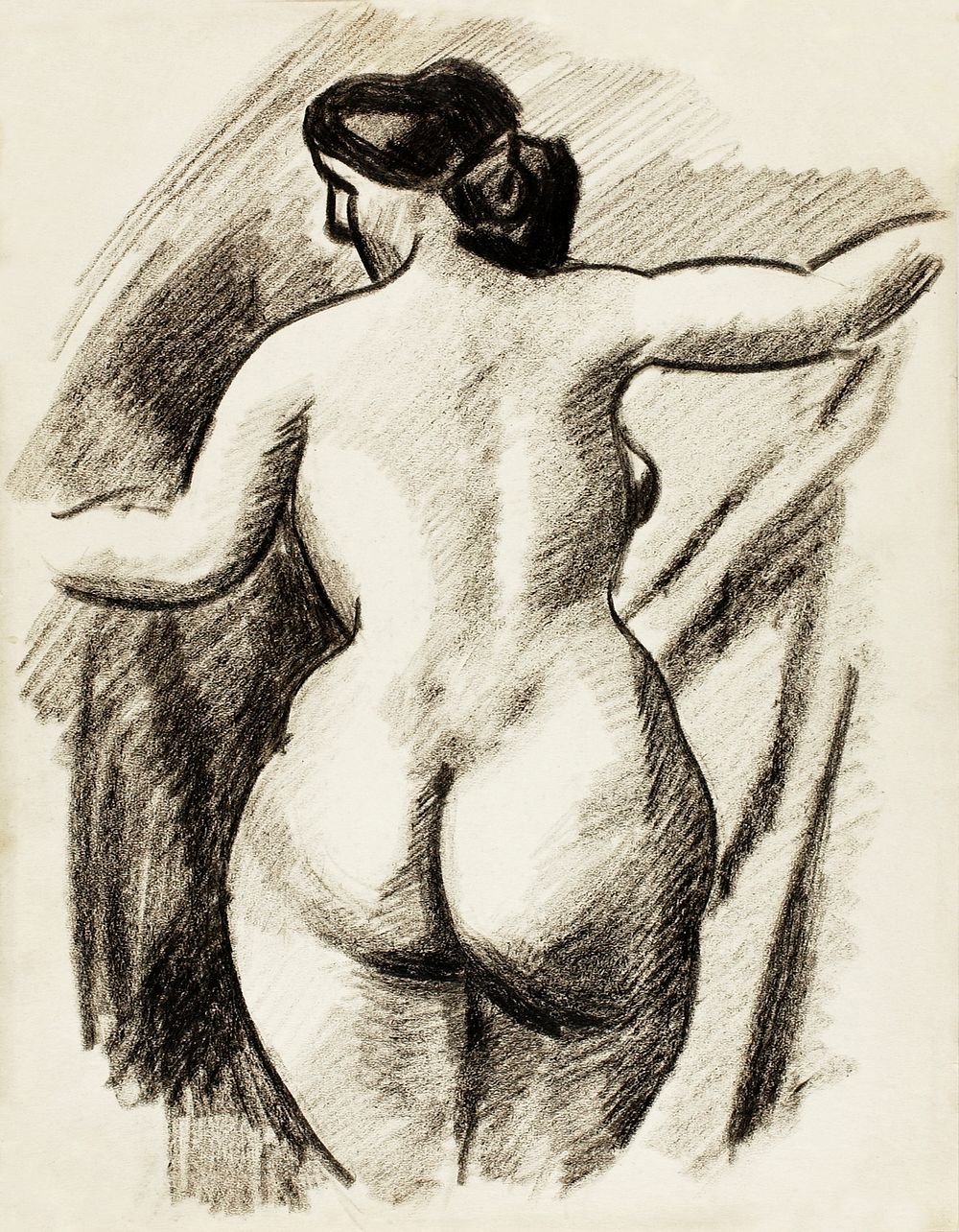 Woman showing off naked bum, vintage nude illustration.Female Nude by Carl Newman. Original from The Smithsonian. Digitally…