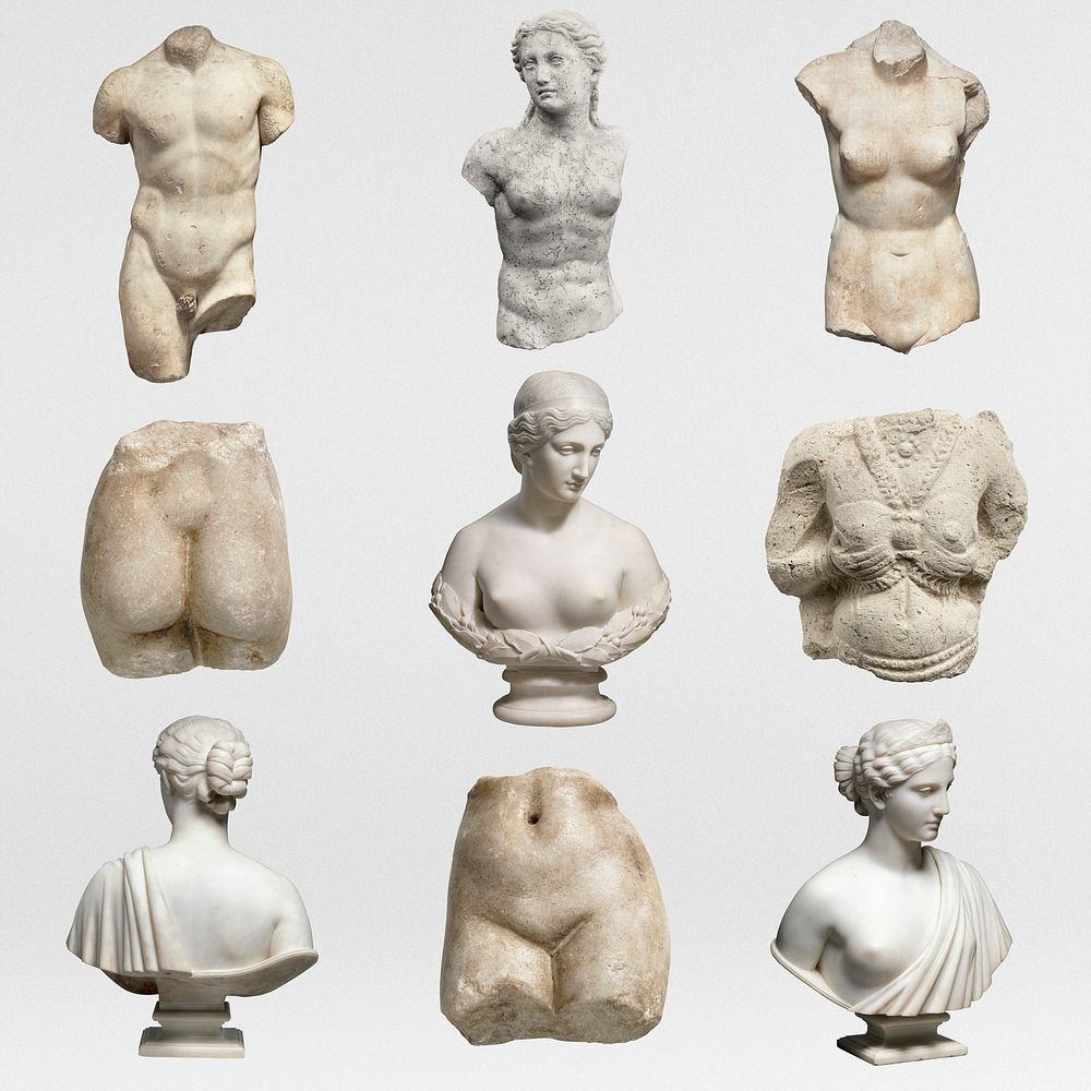 Classic nude torso sculpture mockup set