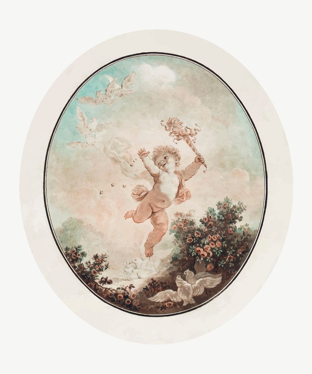 Vintage cute cherub painting vector illustration, remix from artworks by Jean Fran&ccedil;ois Janinet