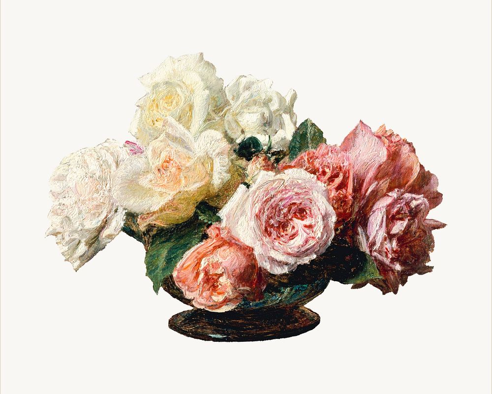 Vintage rose flower botanical illustration psd, remix from artworks by Henri Fantin&ndash;Latour