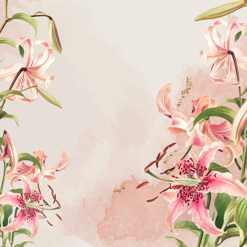 Vintage pink lilies background vector, remix from artworks by L. Prang & Co.