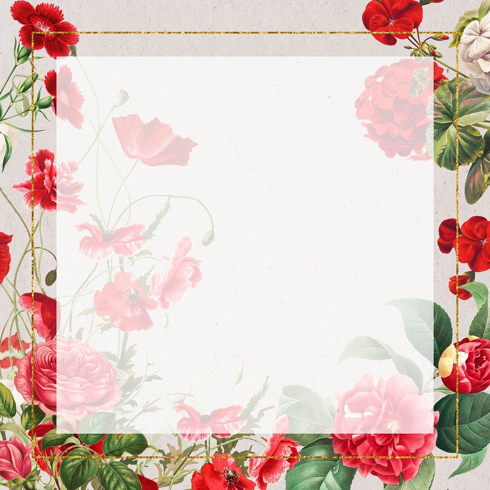 Vintage red flowers border frame illustration