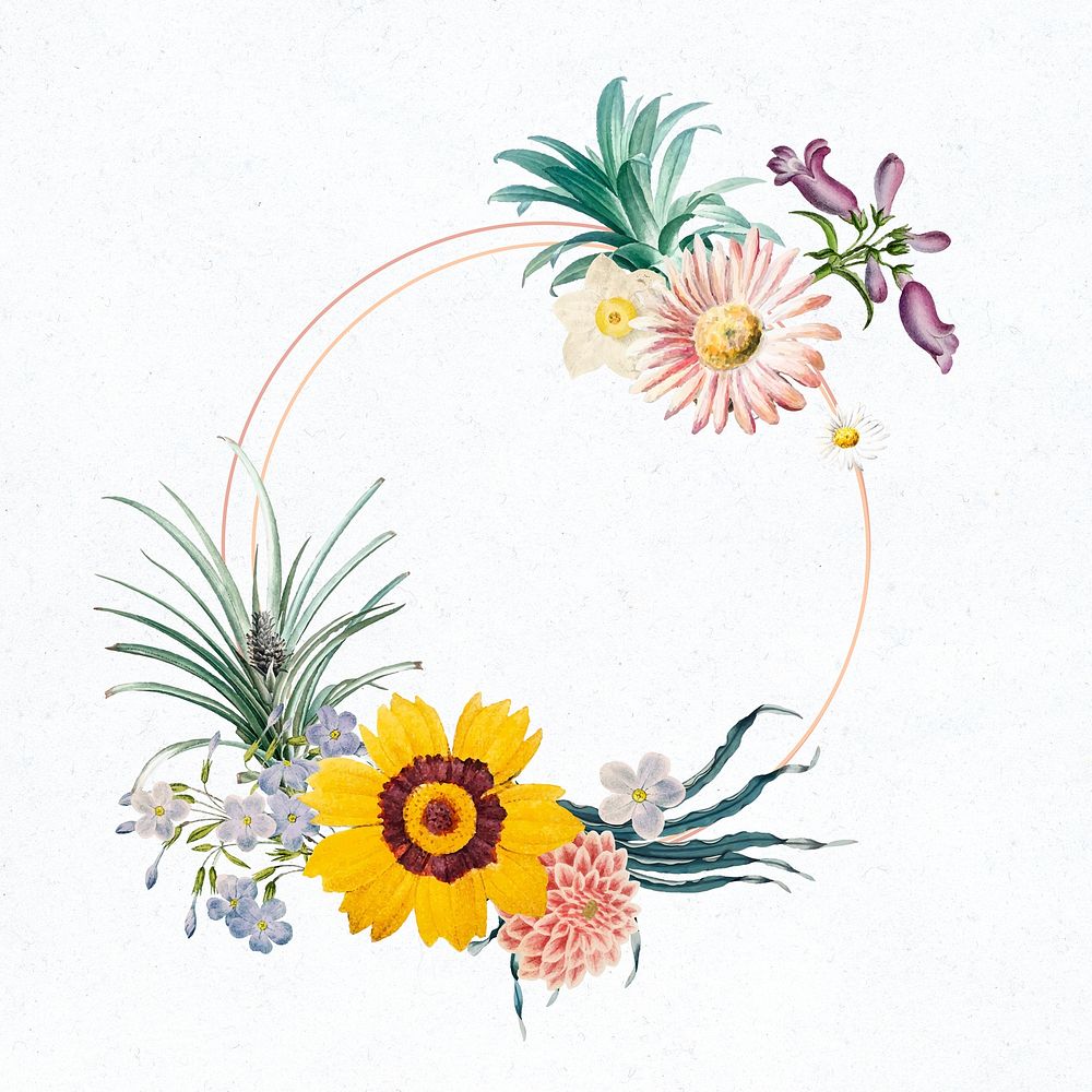 Summer flower frame psd hand drawn floral  illustrations