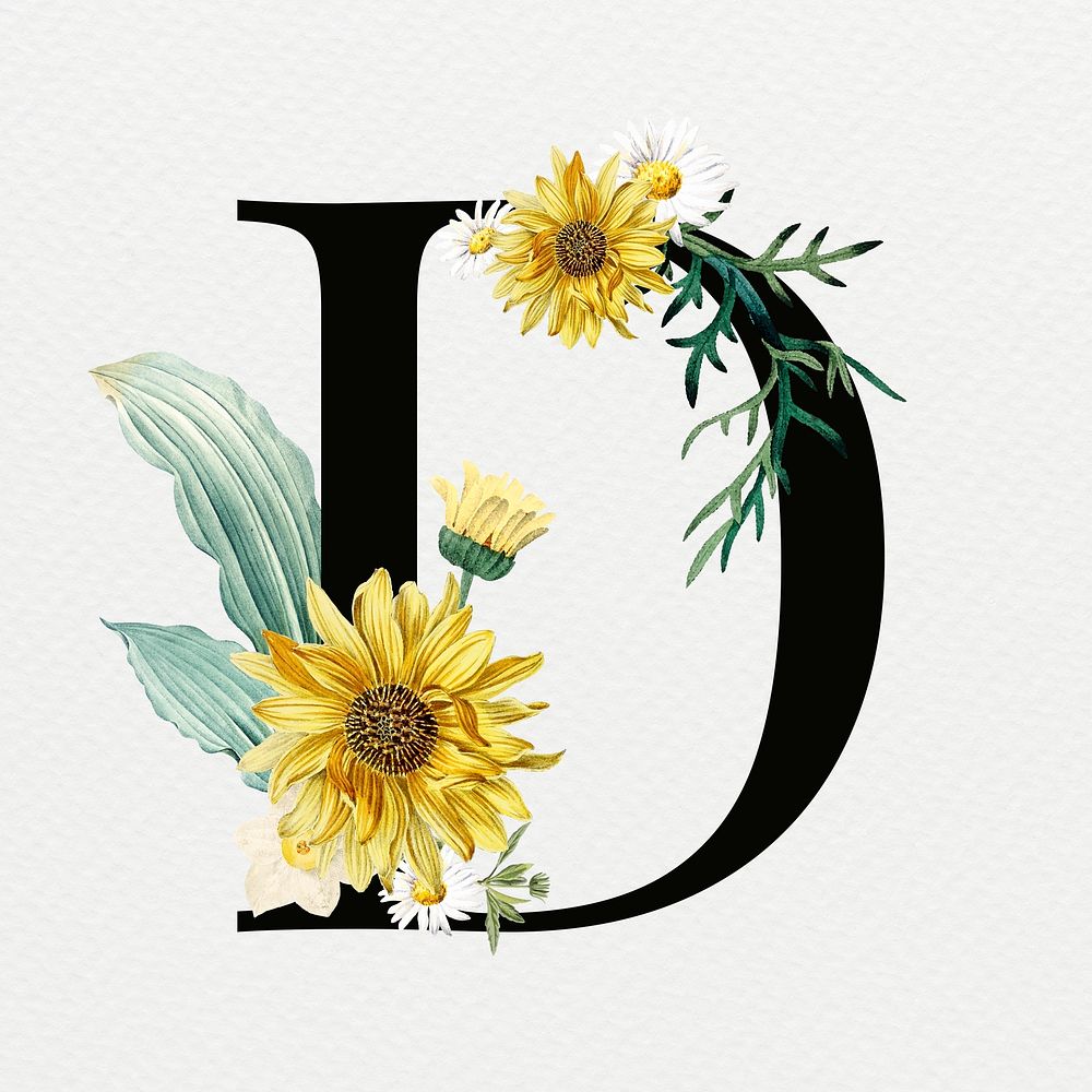 Summer alphabet D psd floral typography