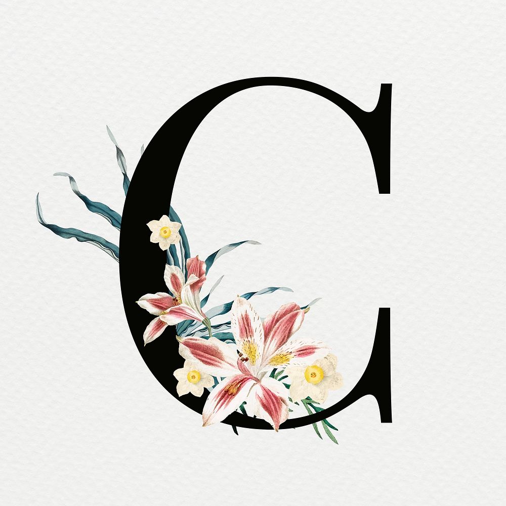 Letter C psd vintage floral font