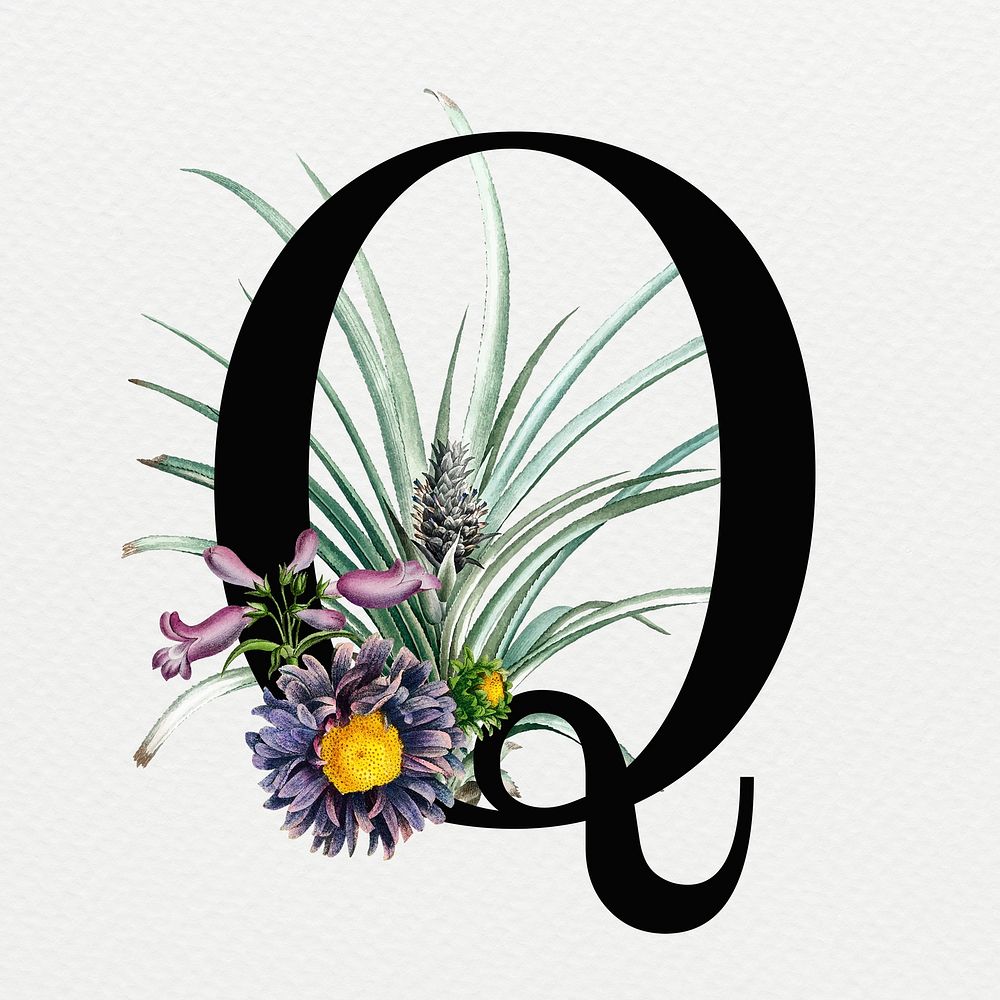 Letter Q psd vintage floral font