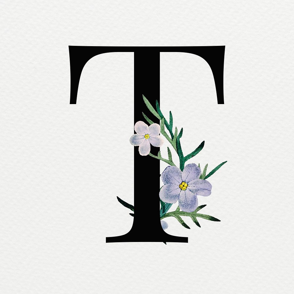 T floral alphabet lettering psd