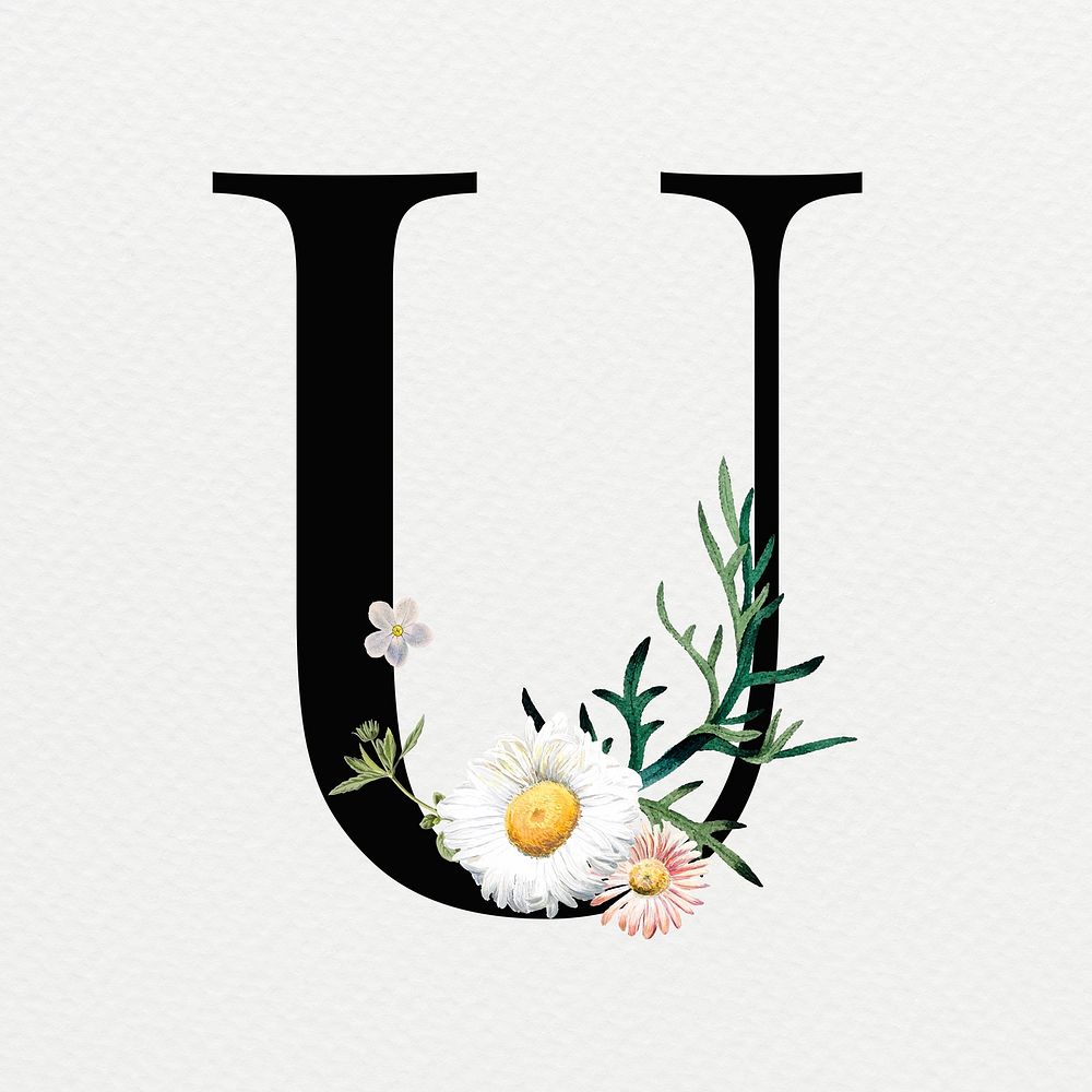 Flower alphabet U psd floral typography