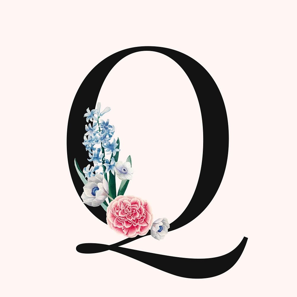 Flower decorated capital letter Q typography vector