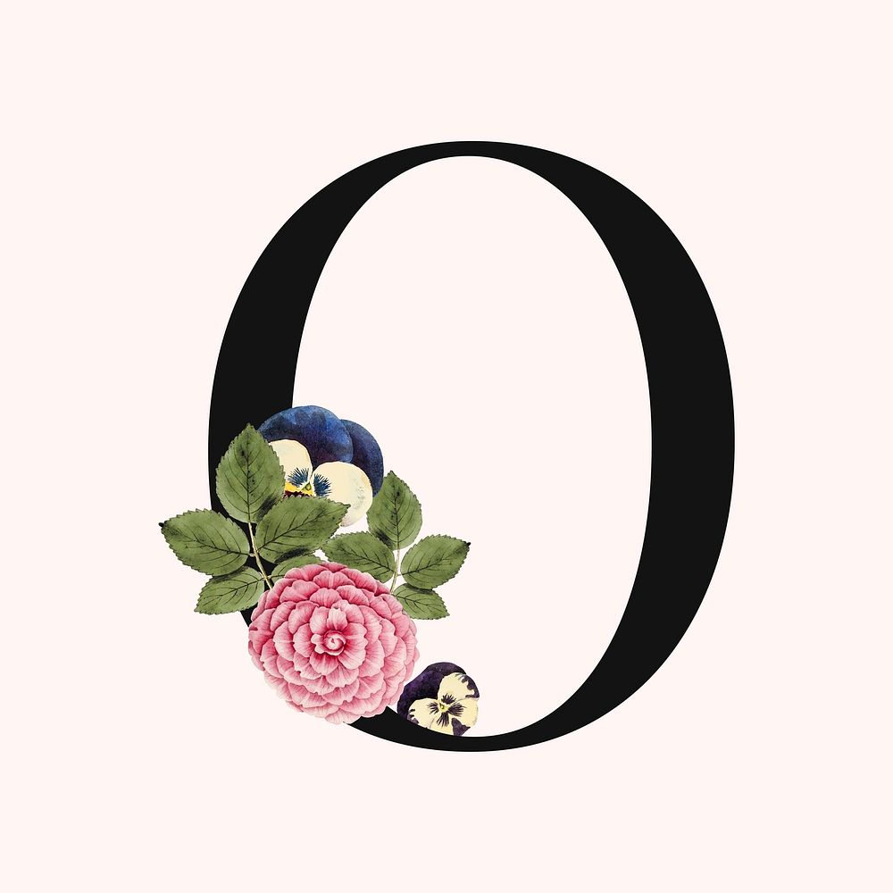 Flower decorated capital letter O typography vector