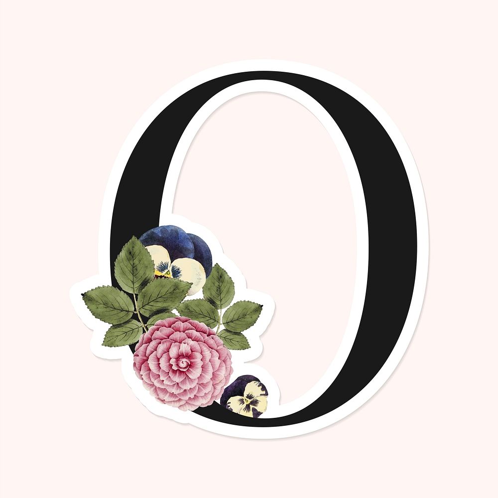 Flower decorated capital letter O sticker vector
