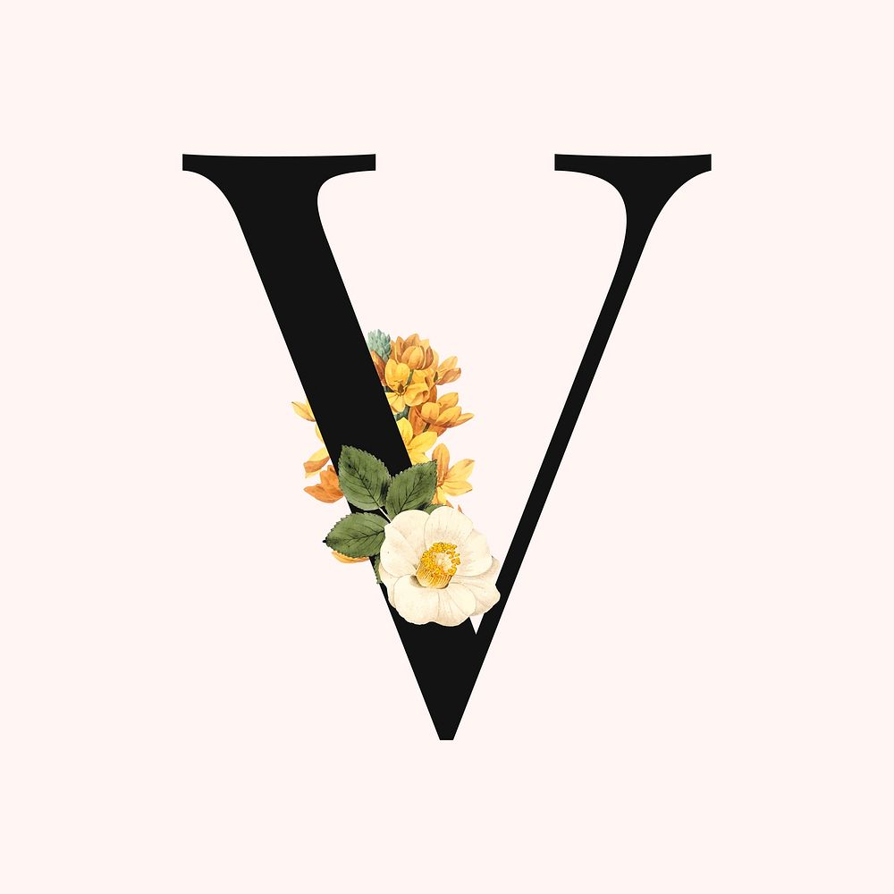 Flower decorated capital letter V typography vector