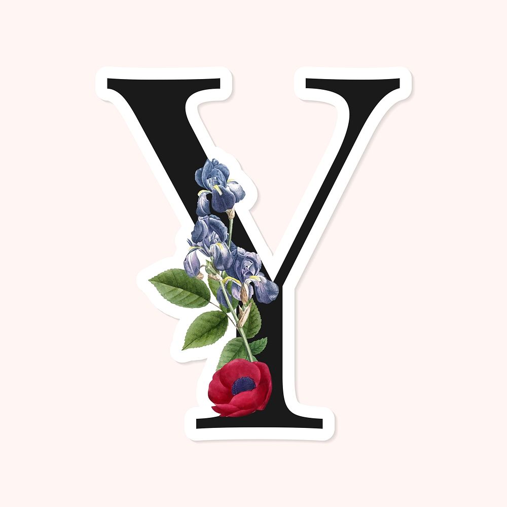 Flower decorated capital letter Y sticker vector