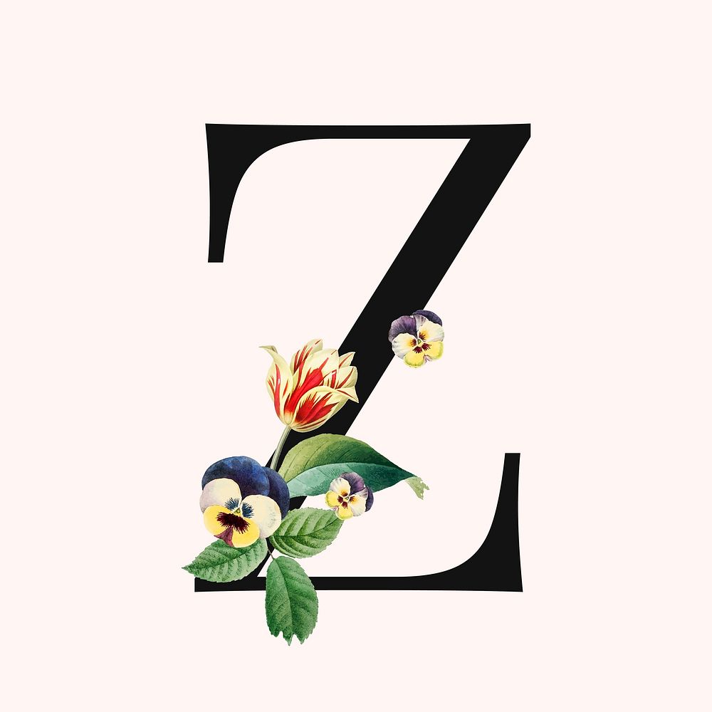 Flower decorated capital letter Z typography vector
