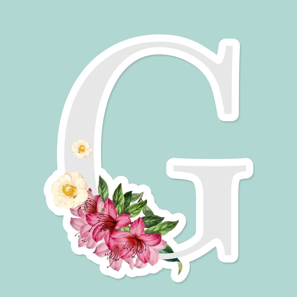 Flower decorated capital letter G sticker vector