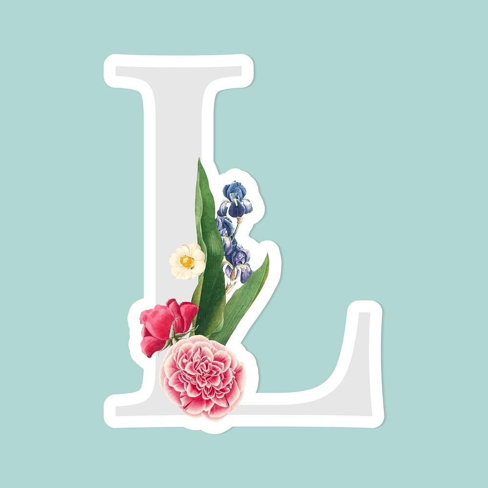 Flower decorated capital letter L sticker vector