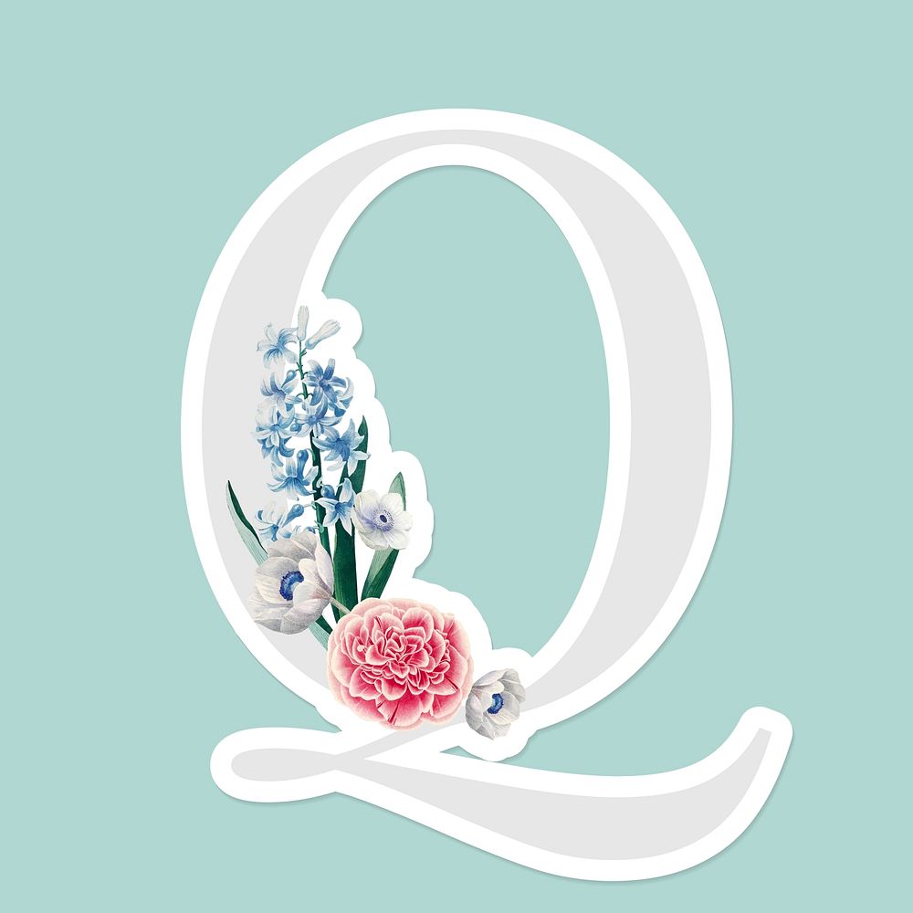 Flower decorated capital letter Q sticker vector