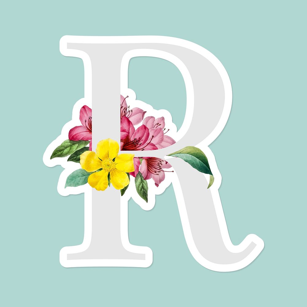 Flower decorated capital letter R sticker vector