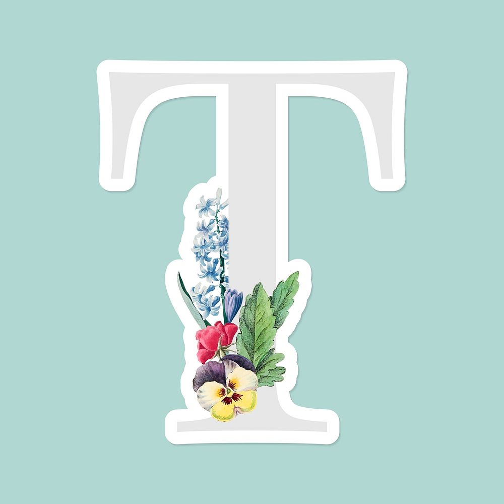 Flower decorated capital letter T sticker vector