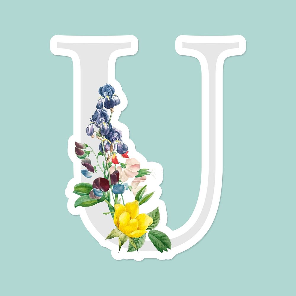 Flower decorated capital letter U sticker vector