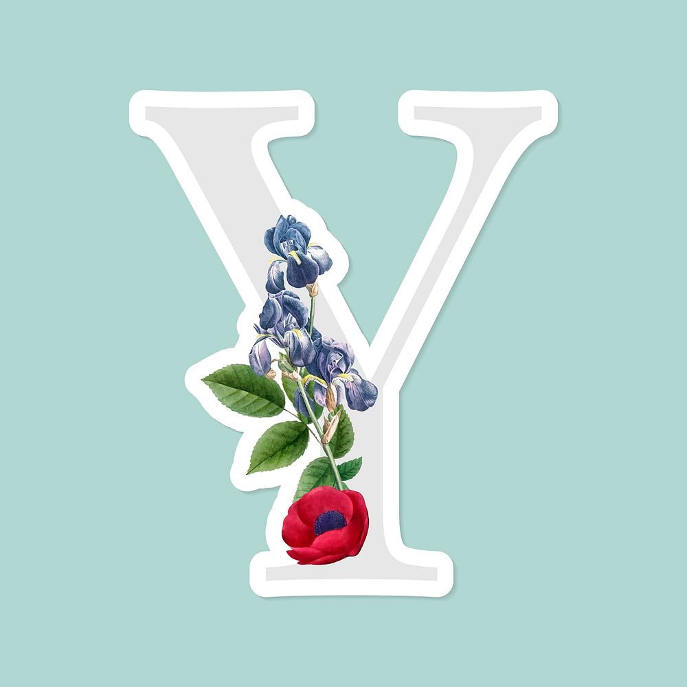 Flower decorated capital letter Y sticker vector