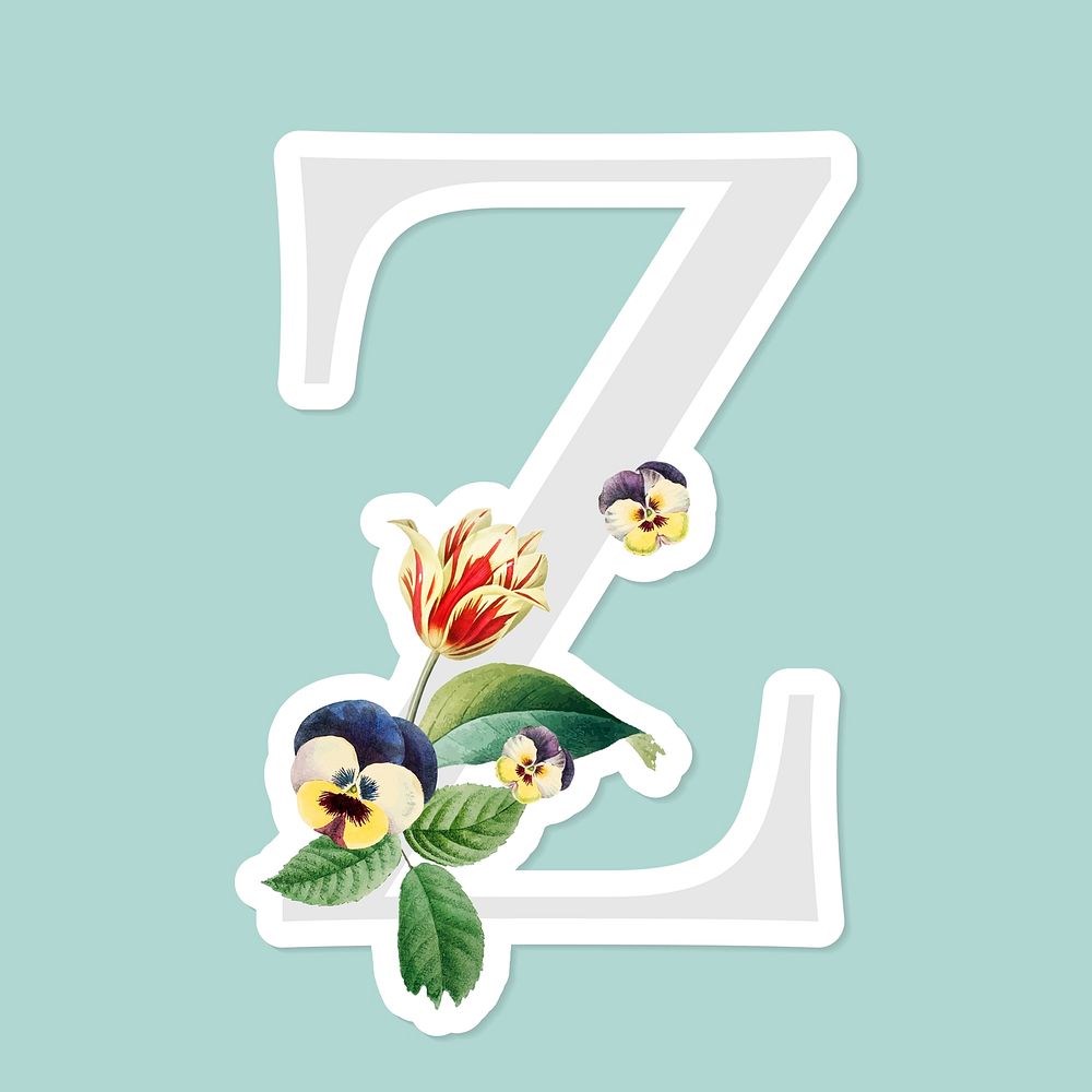 Flower decorated capital letter Z sticker vector