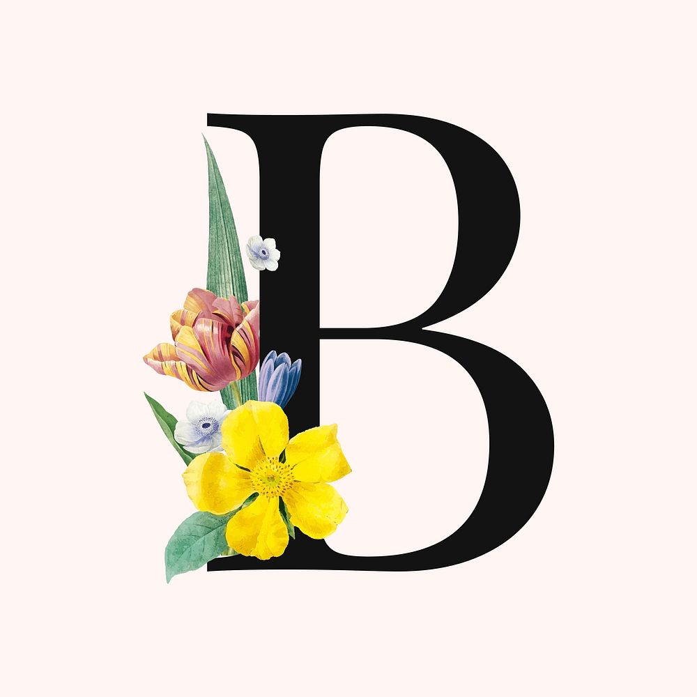 Flower decorated capital letter B typography vector