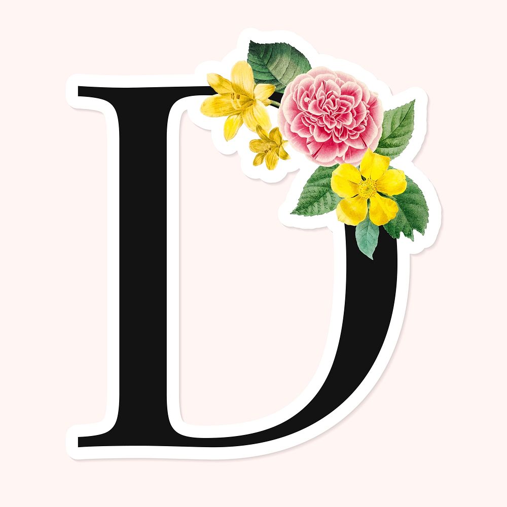 Flower decorated capital letter D sticker vector
