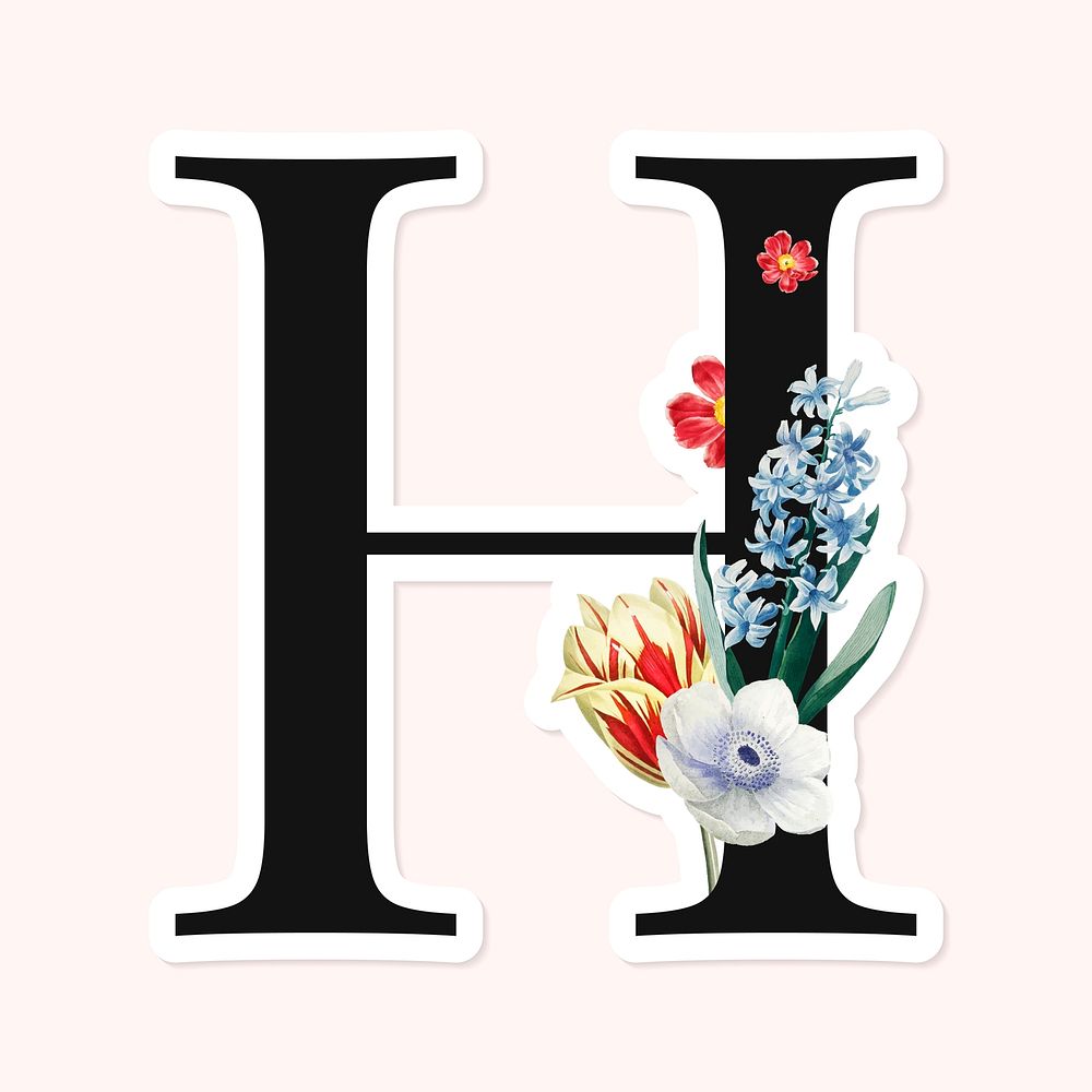 Flower decorated capital letter H sticker vector