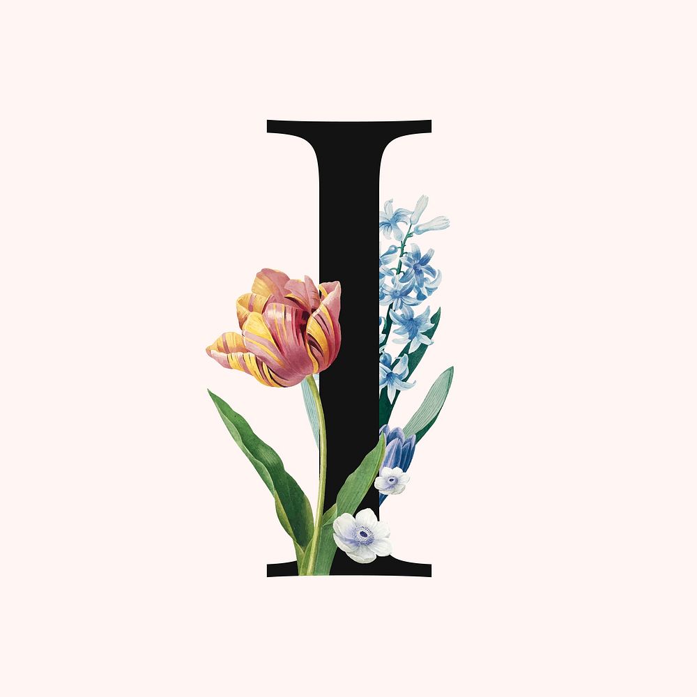 Flower decorated capital letter I typography vector