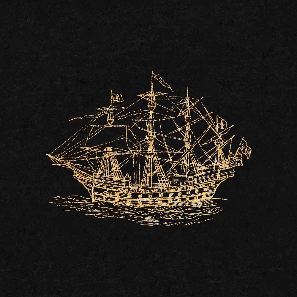 Gold ship on black background vector