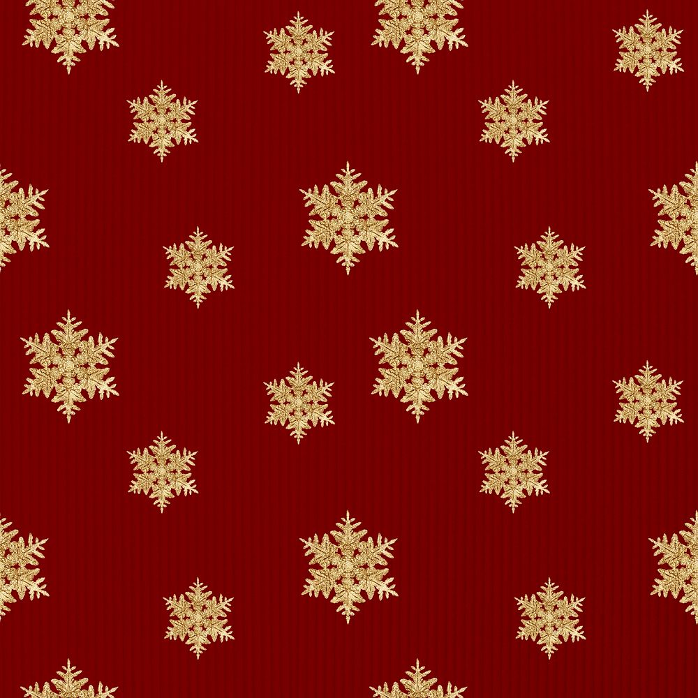 Red Christmas snowflake seamless pattern background, remix of photography by Wilson Bentley