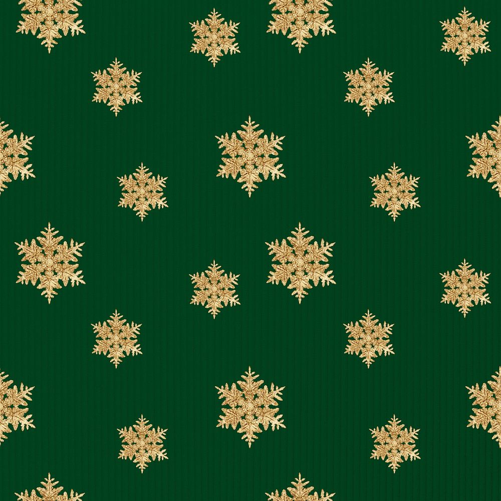 Green Christmas snowflake seamless pattern background, remix of photography by Wilson Bentley