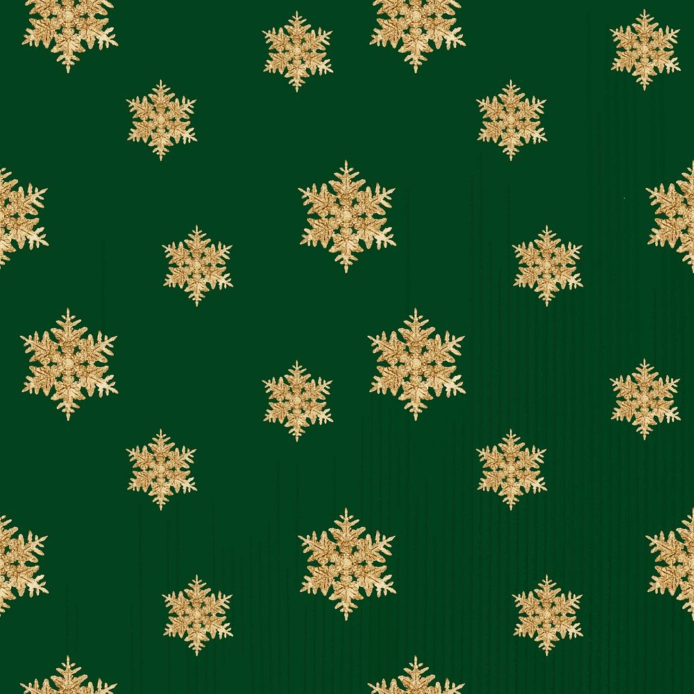Green Christmas snowflake seamless pattern background vector, remix of photography by Wilson Bentley