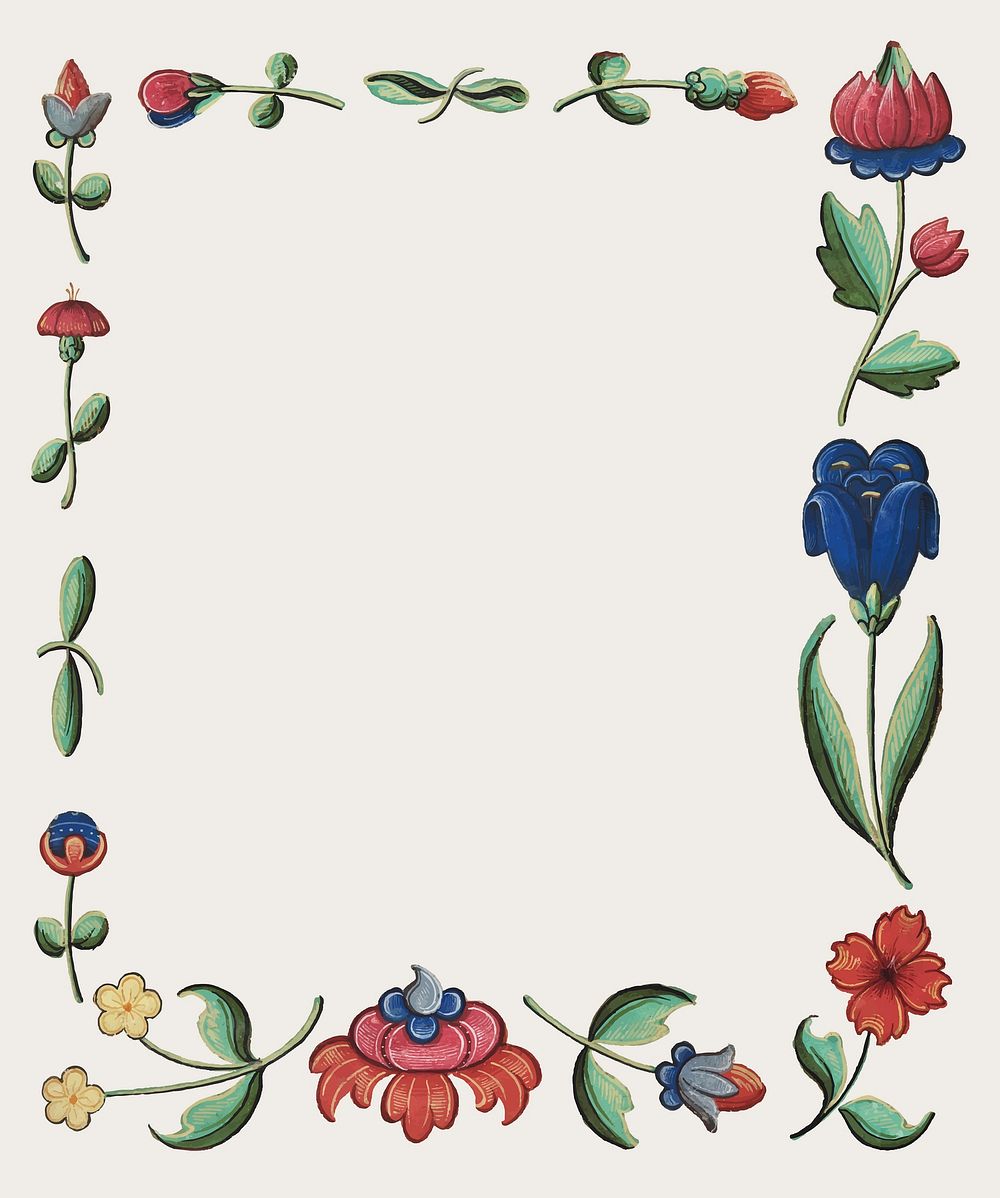 Vintage floral frame vector, featuring public domain artworks