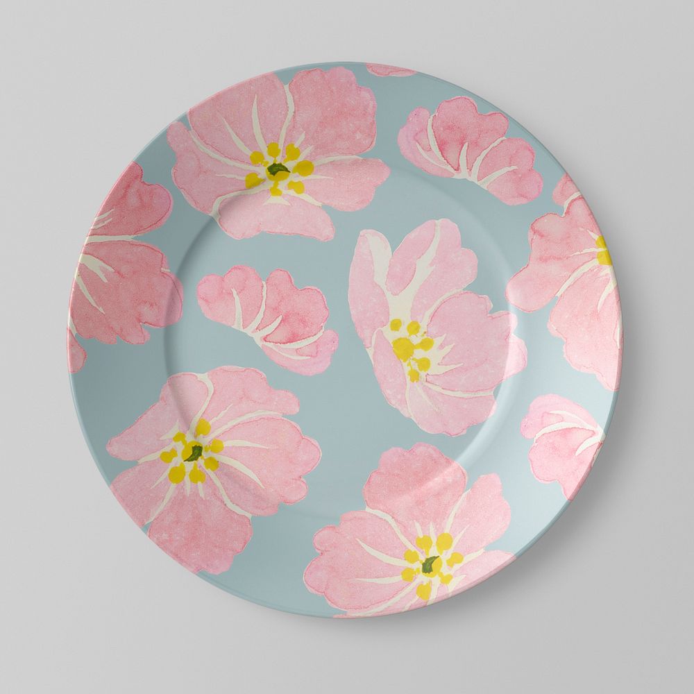 Pink flower porcelain plate, kitchenware photo