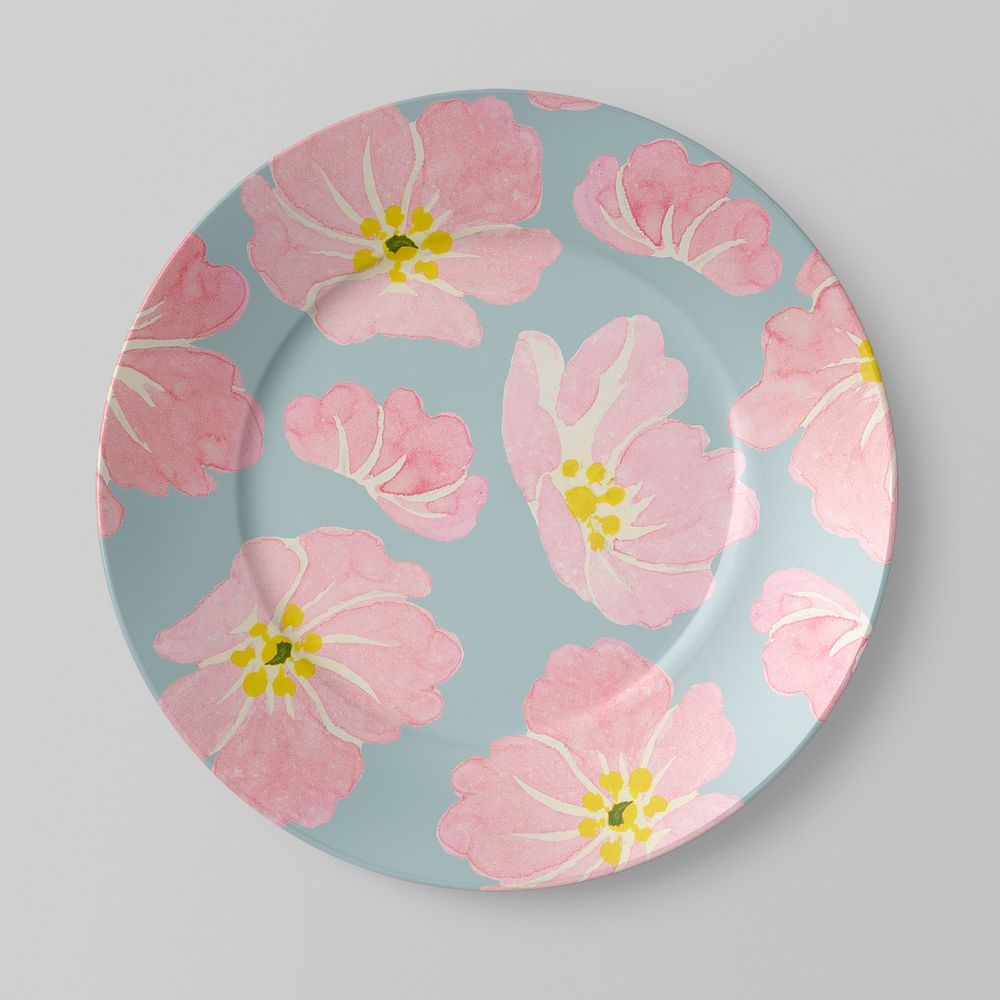 Floral plate mockup, editable design psd