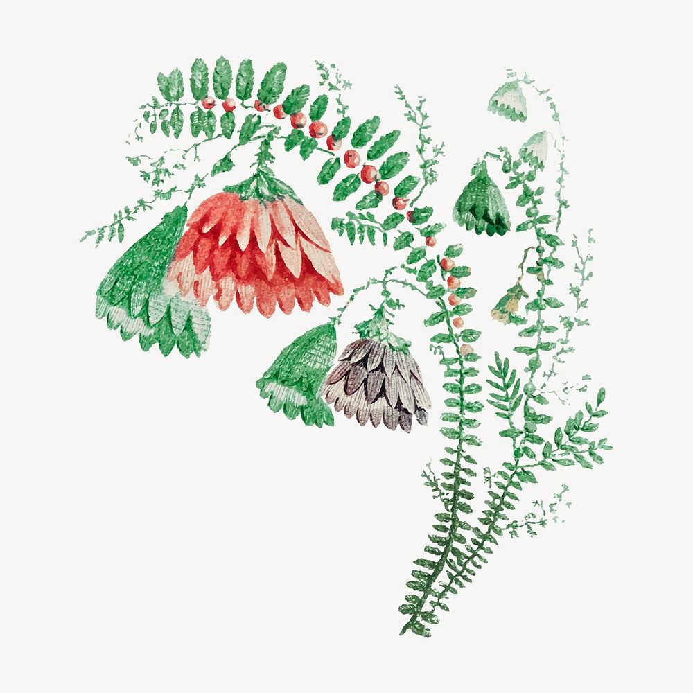 Vintage embroidery flower vector, featuring public domain artworks