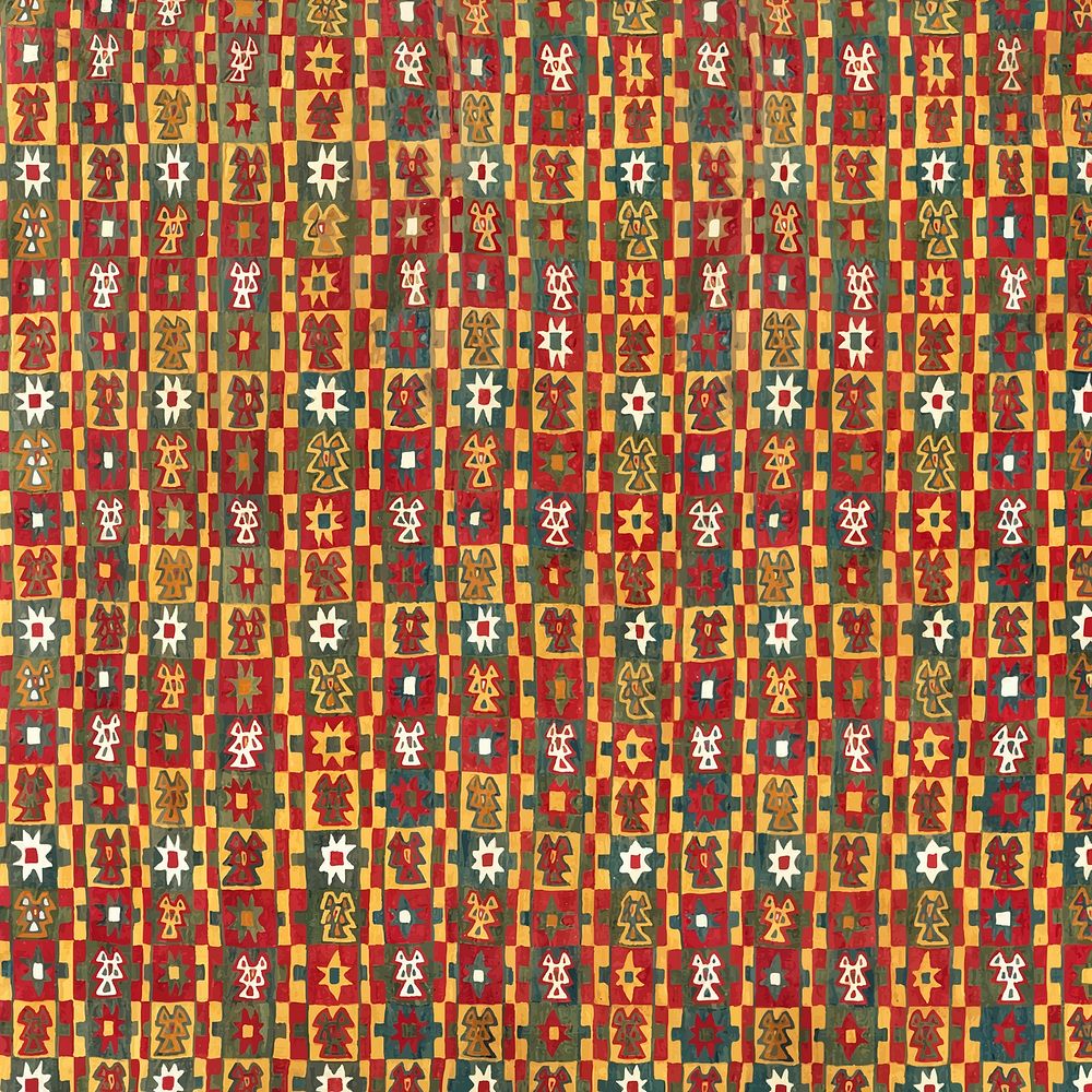 Vintage colorful folk art pattern background vector, featuring public domain artworks