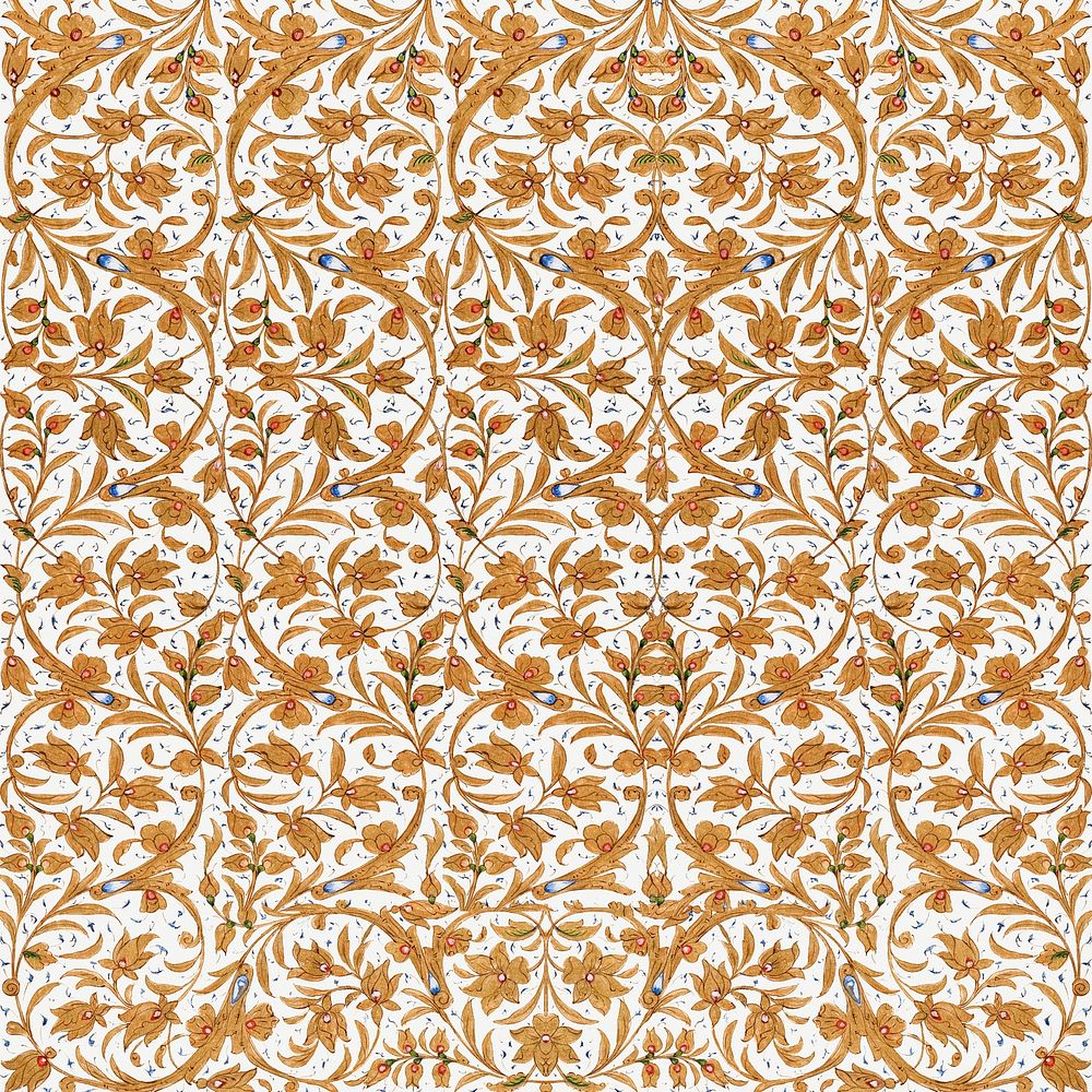 Vintage brown floral pattern background, featuring public domain artworks