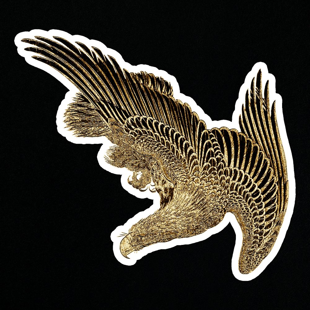 Golden flying eagles sticker on black background