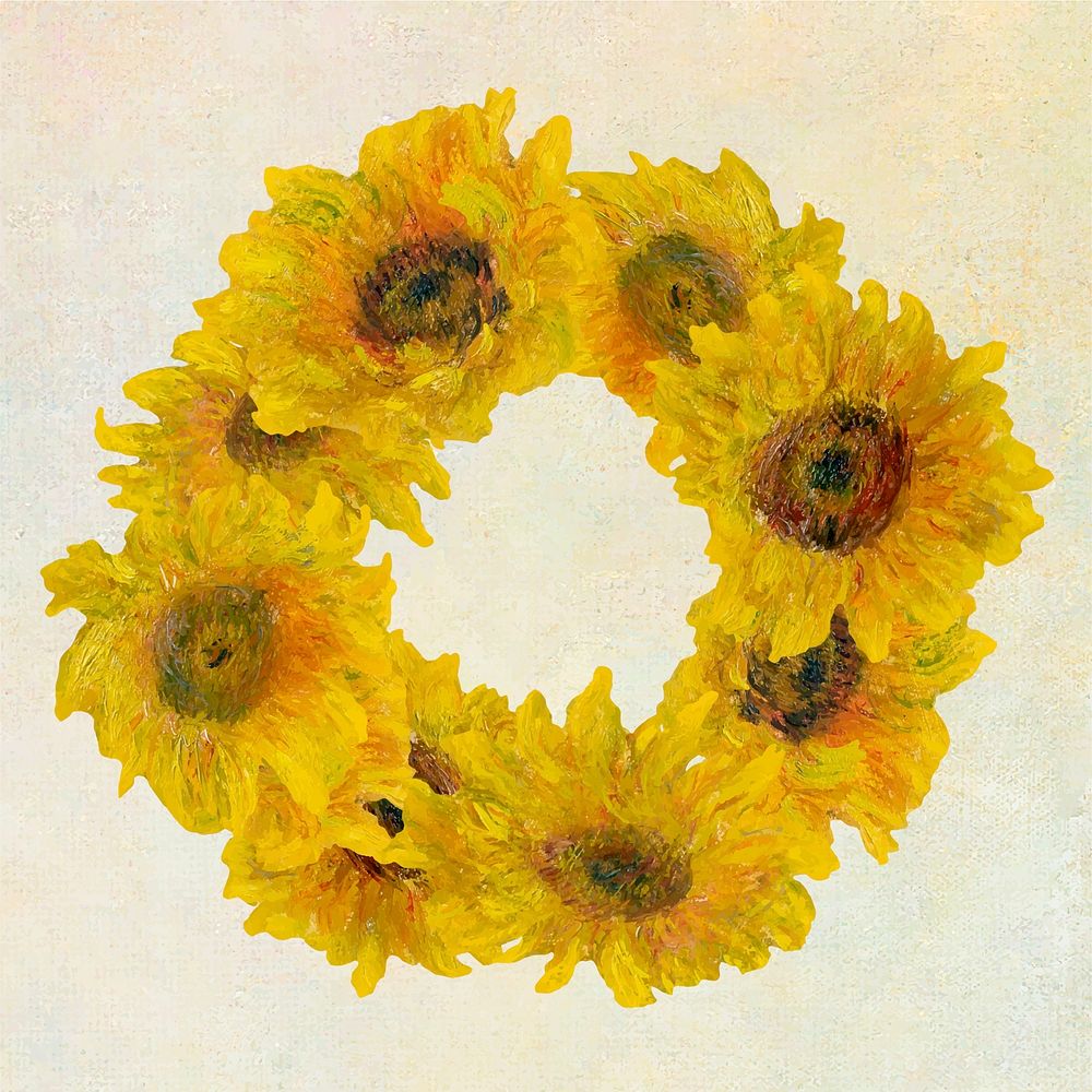 Sunflowers wreath vector remixed from the artworks of Claude Monet.