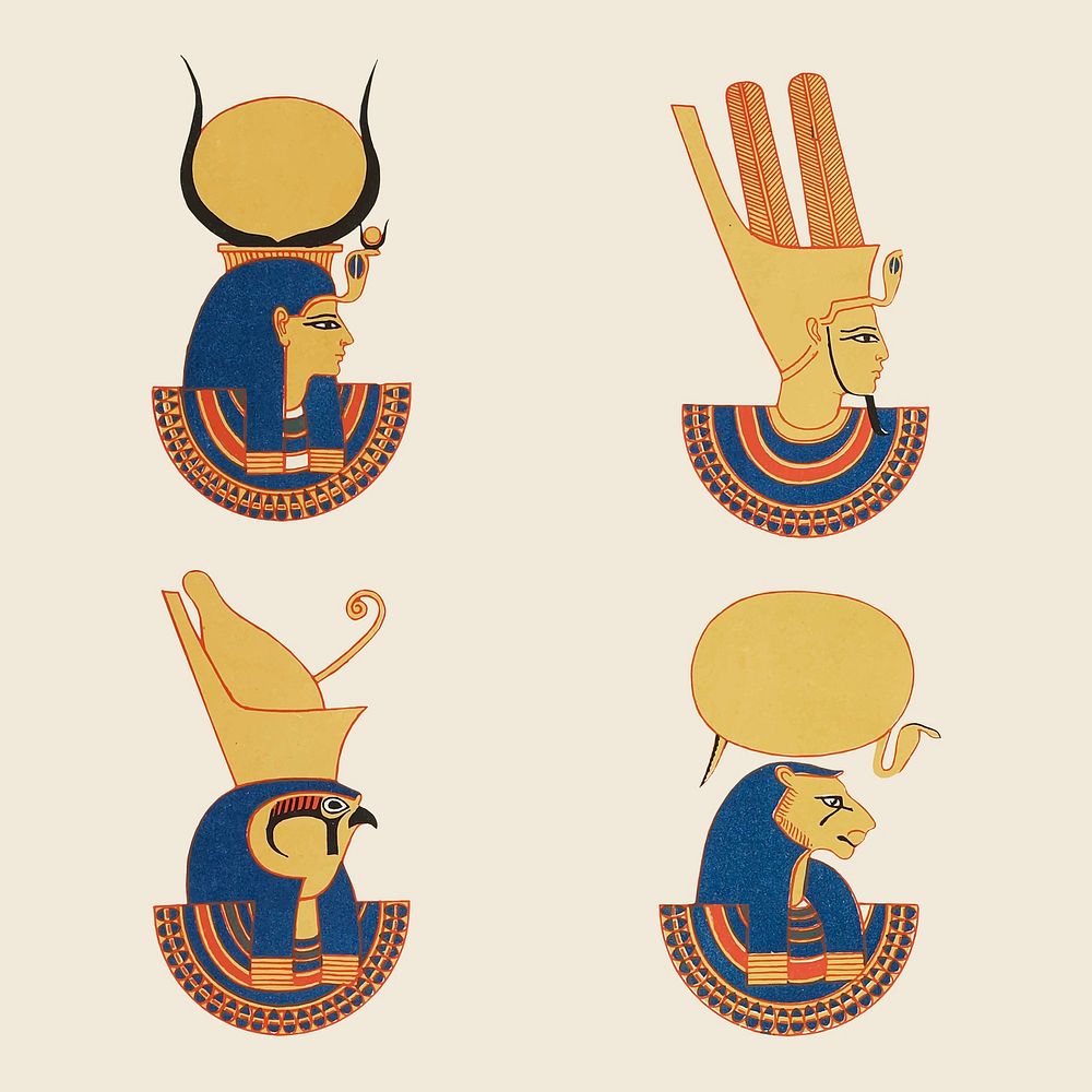 Ancient Egyptian gods and goddesses vector element illustration