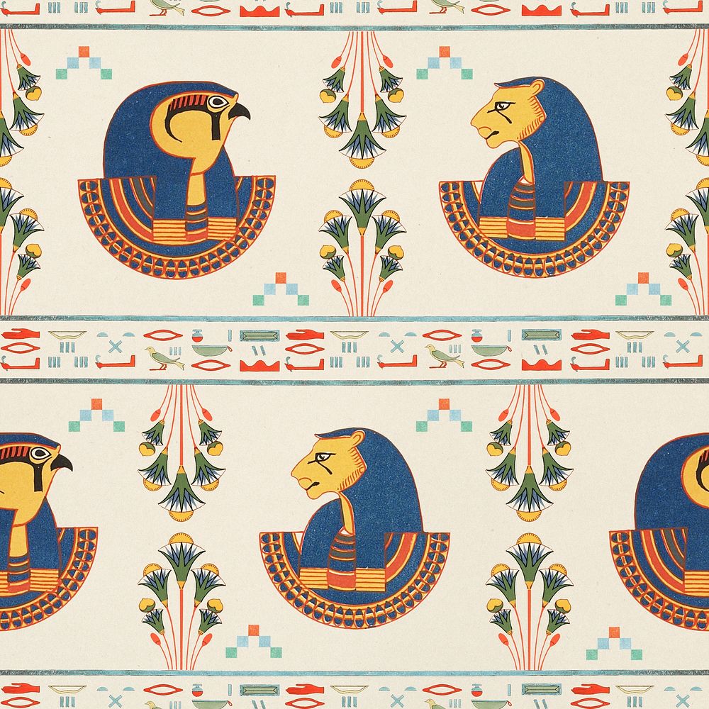 Egyptian Tefnut seamless pattern background 