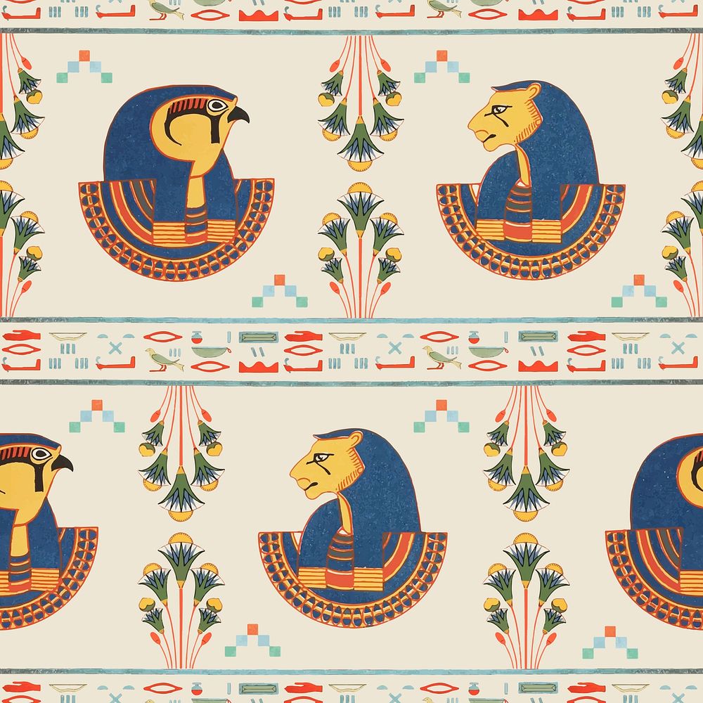 Egyptian Tefnut vector seamless pattern background