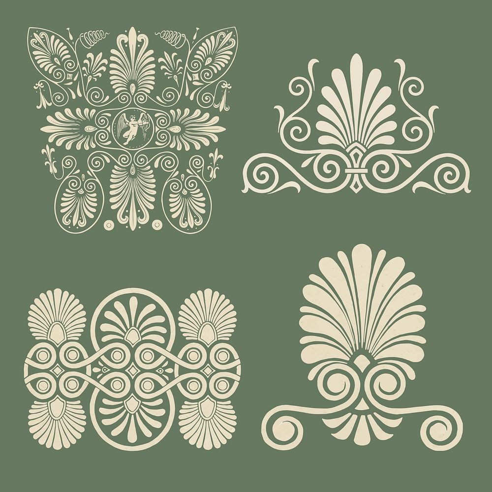 Beige Greek ornamental element vector set