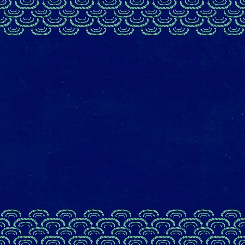 Dark blue Japanese wave vector pattern frame, remix of artwork by Watanabe Seitei